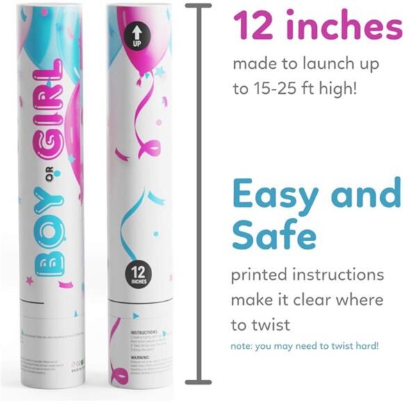 Gender Reveal Powder Smoke Bombs Cannon Poppers | 3 Pink & 3 Blue Poppers - Picture 5 of 7